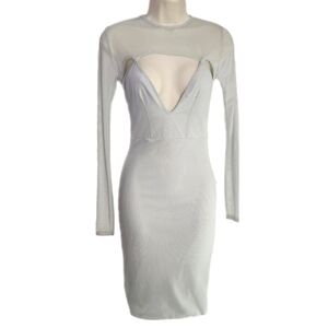 gold plisse balloon sleeve sheer shift dress Chamberlain Balloon Sleeves Mini Dress Beige– Selfie Leslie main image 0